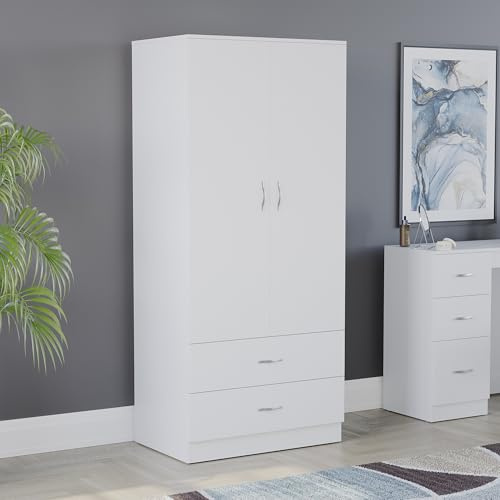 Vida Designs Riano Wardrobe, With Shelf & Hanging Rail Bedroom Storage Furniture (White, 2 Door & 2 Drawer)