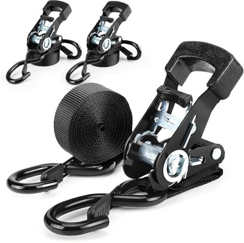 VerdeTrove Heavy Duty Ratchet Tie Down Straps - 4.5M x 25MM （800KG Break Strength）Ratchet Straps with Hooks Transport Tie Downs for Secure Cargo & Equipment Fastening (2PCS/BLACK)