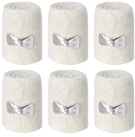 6 Rotoli di Bende Elastiche Mediche, Bende Semplici, Impermeabili e Traspiranti, Fissaggio per Ginocchio e Polso, Adatte per la Cura Delle Ferite e la Protezione delle Articolazioni (5cm)