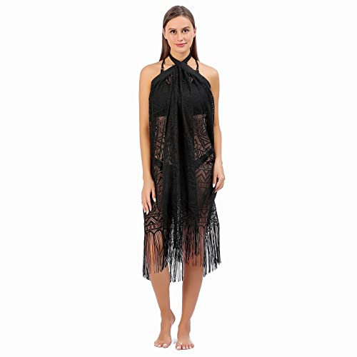 Sanmoury Women Beach Sarong Semi-Sheer Swimwear Cover Ups Short Skirt Bikini Pareo Wraps Bathing Suit Beachwear (Black), One Size