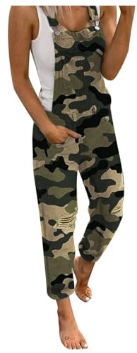 YIzdegg Salopette mimetiche da donna estive, vestibilità normale, jeans, salopette, pantaloni classici senza maniche, pantaloni da lavoro, con grandi tasche, tuta intera, mimetico, XL
