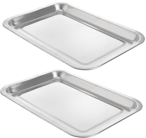 SOLUSTRE 2stücke Edelstahl Tablett Quadratisch Mit Speisenhalter Flaches Küchen-tablett Aus Edelstahl Für Obst Snacks Und Desserts Silber