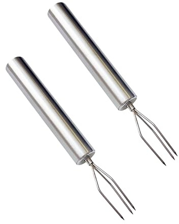 2 forchette per patate in acciaio inox, riutilizzabili, con tappi di protezione, impugnatura ergonomica, forchetta di mais, strumento per sbucciare verdure, patate e grigliate, lavabili in