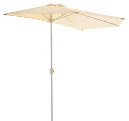 Nexos Sonnenschirm Champagner halbrund Ø 2,70 x 1,40m Wandschirm Balkon-Schirm mit Kurbel Polyester 160 g/m² Sonnenschutz