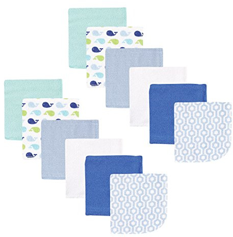 Luvable Friends Unisex Baby Cotton Rich Washcloths, Boy Whale, One Size