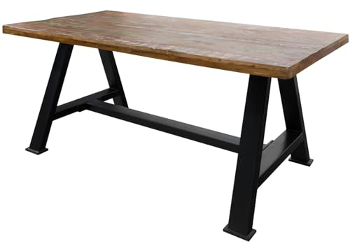 Massivmoebel24.de | Industrial Esstisch aus Massivholz #84 | aus Altholz - Mehrfarbig, lackiert | + Beine aus Eisengestell | 160x90x76 cm | Massivholztisch Esszimmertisch