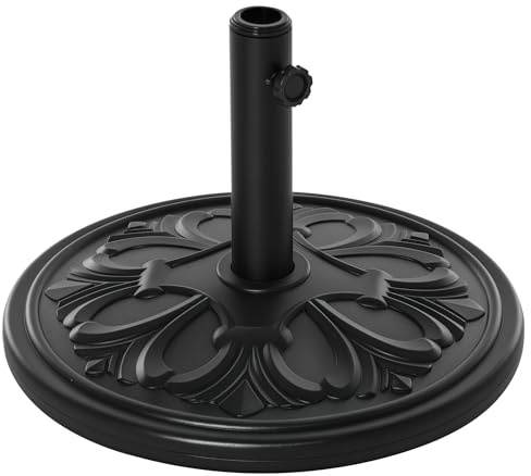 Outsunny Pied de Parasol Rond Base de lestage Ø 48 x 34H cm Ciment HDPE Motif Fleurs de lys Poids Net 13 Kg Noir