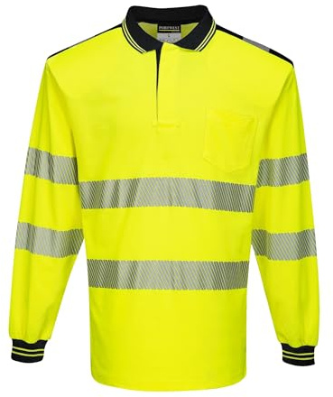 Portwest PW3 Hi-Vis Polo Shirt L/S, Size: XL, Colour: Yellow/Navy, T184YNRXL