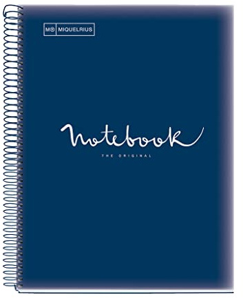 Miquelrius - A4 Notizbuch Emotions, Notebook, 80 Blatt 90 g/m², Séyès-liniert, einfarbig gestreift, mikroperforierte Spirale, Einband aus Polypropylen, 4 Löcher, Farbe Marineblau