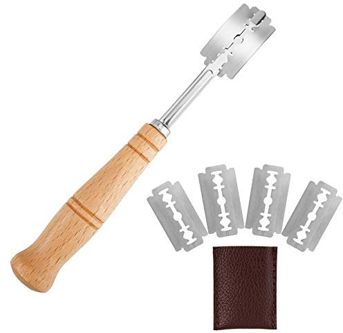 ISIYINER Lama Pane Coltello Bread Lame Manico in Legno con 5 Lame di Ricambio per Fai Da Te Cucina Cuocere