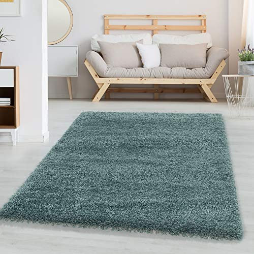 Carpetsale24 Shaggy Hochflor Teppich Wohnzimmer 300 x 400 cm Blau - Moderner, Flauschiger, Großer Langflor Teppich – Weicher Carpet für Schlafzimmer, Esszimmer & als stilvoller Küchenteppich
