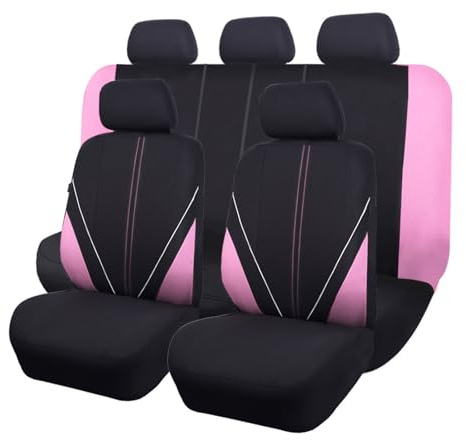 Flying Banner Juego Completo de Fundas universales de Malla Transpirable para Asiento de Coche, Protector Compatible con airbag (Negro y Rosa)