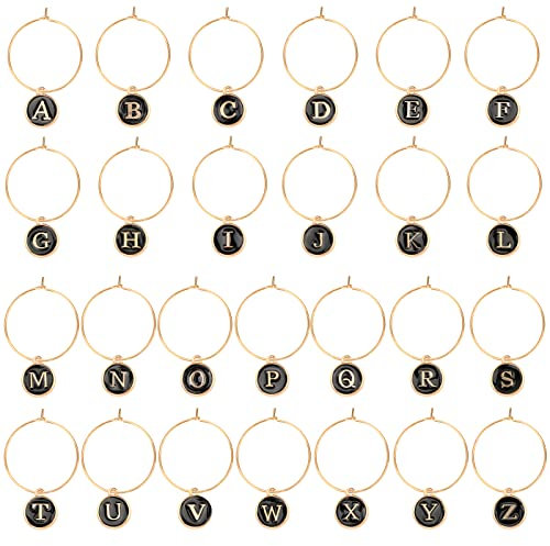 OOTSR 26 ciondoli per bicchieri di vino con alfabeto, per bicchieri da vino, per feste, cocktail, decorazione calici, Resina