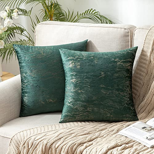 MIULEE 2er Set Samt Kissenbezug Moderne Zierkissenbezug Dekorative Kissenbezüge Weich Kissenhülle Dekohülle Couchkissen Sofakissen Dekokissen Wohnzimmer Schlafzimmer 45x45 cm Dunkelgrün