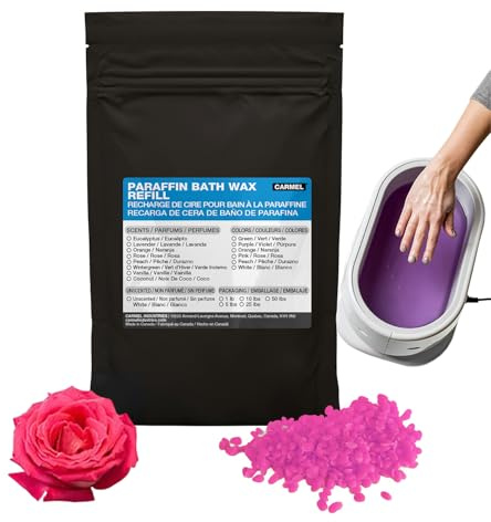Carmel Paraffin Bath Wax Refill, Pink (5 lb), Rose Scented Wax Beads, For Hands & Feet