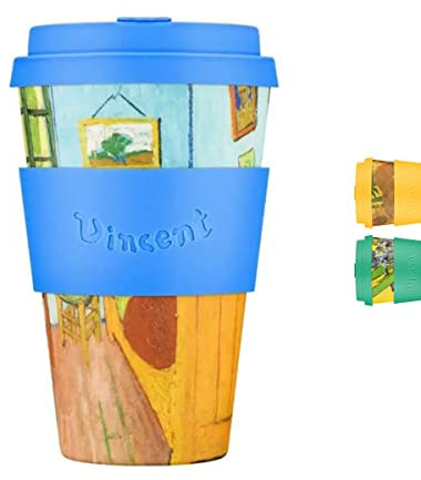 Ecoffee Cup 14oz (400ml) Van Gogh Reusable Coffee Cup – PLA Plant-Based Travel Mug with Silicone Lid, Melamine Free & Dishwasher Safe – The Bedroom