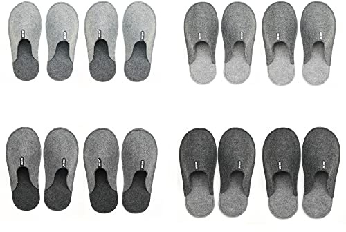 Lucky Sign - Gästtofflor 4 par halkfria unisex högkvalitativa filttofflor, Grå X 2 set, One Size
