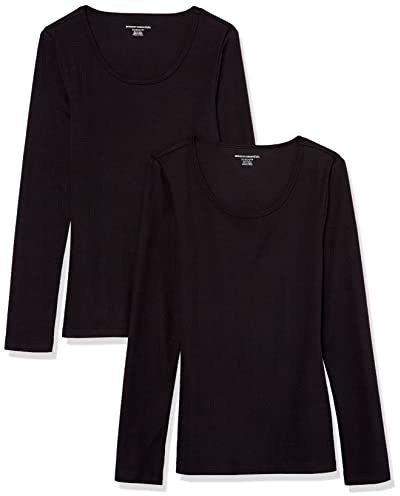 Amazon Essentials Pull côtelé à col Rond dégagé et Coupe ajustée (Disponible en Grande Taille) Femme, Lot de 2, Noir, XL