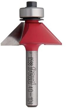 Freud fresa per smussare con cuscinetto a 2 taglienti in metallo duro HW. Codolo A=8mm, diametro di taglio D=44mm, angolo Alfa=45°, altezza di taglio h=18,5mm - 40-10608P - F03FR01920