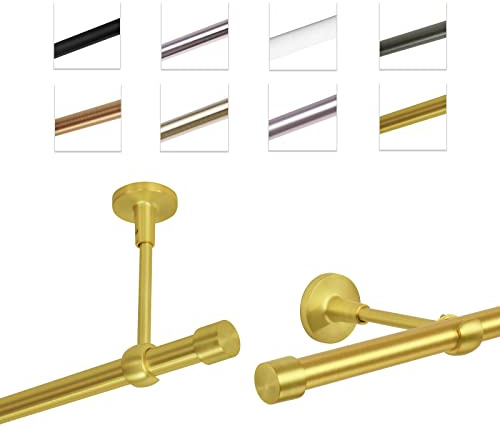 MDEKOR Gardinenstange 600 cm einläufig | Vorhangstange für die Wandmontage oder Deckenmontage Messing Gold aus Metall | Gardinenstangenset Ø 19mm