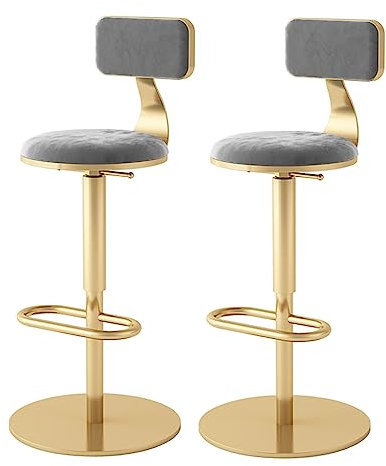 Moderne verstellbare Barhocker aus Samt 2er Set Drehbarer Tresenhocker mit lehne und goldenem Fuß Bequeme gepolsterte Barstühle für Hausbar/Kücheninsel/Pub
