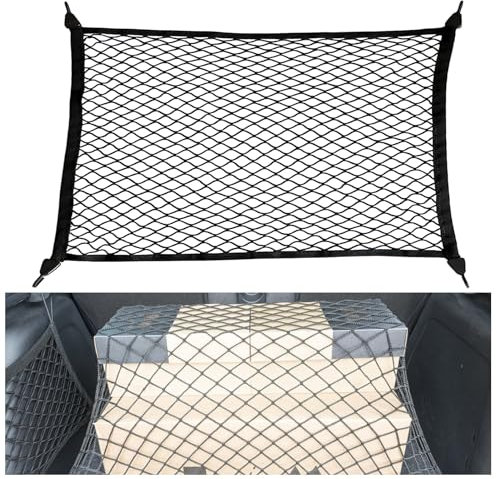 AKOLAFE Gepäcknetz 80x60 cm Kofferraum Netz Erstreckt Sich auf 160x120 cm Gepäcknetz Wohnmobil Kofferraumnetz mit 4 Haken Nylon Spannnetz Schwarz für Kofferraum Aufbewahrung Ladungssicherung