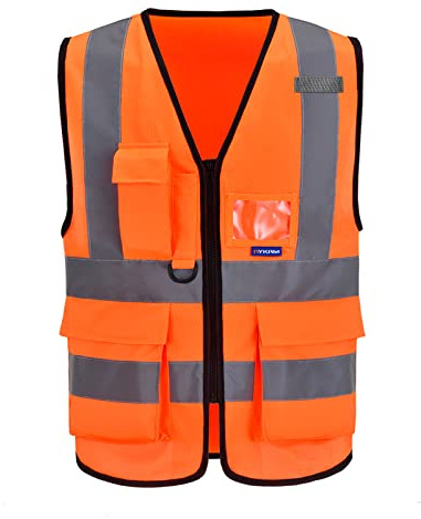 AYKRM Gilet di Sicurezza Antinfortunistici Alta Visibilità con tasche Giacca da lavoro riflettente ad alta visibilità Gilet riflettente con cerniera