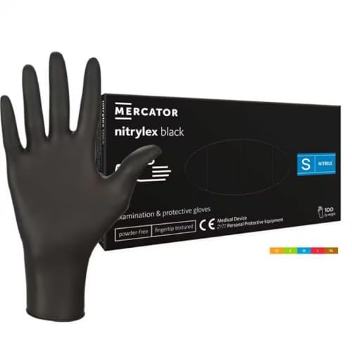 Lot de 100 gants jetables en nitrile sans poudre - Sans latex - Résistants à la déchirure - Pour la cuisine, le nettoyage, le tatouage et le soin des ongles - Noir