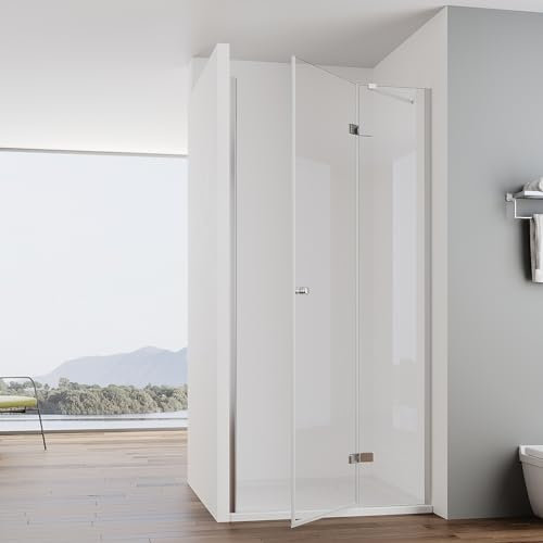 IMPTS Duschtür 90cm Nischentür Rahmenlos Dusche Duschkabine Falttür Nische 6mm ESG Klares Sicherheitsglas Duschwand Duschabtrennung Höhe 185cm