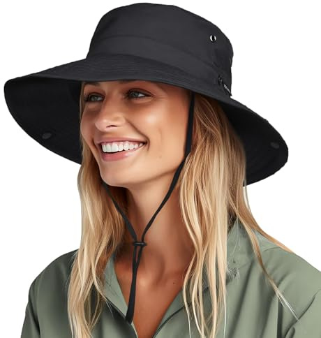 FURTALK Sun Hat for Women Men UV Protection Safari Hat Women Summer Wide Brim Packable UPF50+ Hiking Fishing Cowboy Style, Black