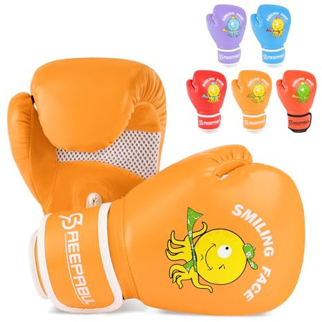 SAEEPABUL Guantes de boxeo para niños y niñas de 3 a 8 años, guantes de boxeo para entrenamiento de niños, guantes de boxeo para saco de boxeo, kickboxing, Muay Thai, MMA, 4 onzas, Sunny
