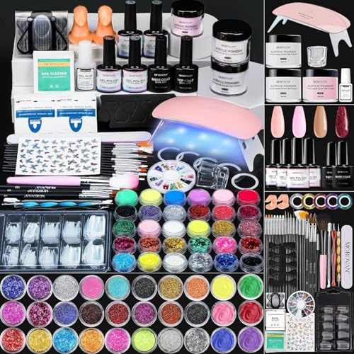 Morovan Acryl Nagel Set Anfänger: 42-in-1-Acryl Nagelset mit UV-Licht, Glitzer Pulver und Nagelreiniger für zu Hause