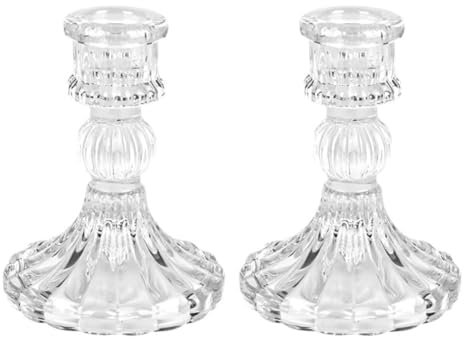 Chandelier Bougeoir Verre Decoratif, Lot de 2 Bougeoirs en Verre Transparent pour Bougies Chandelier Support pour Bougies Piliers Élégant Porte-Bougie pour Centre de Table de Noël