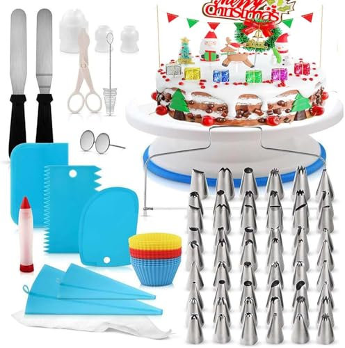 65PCS Cake Decorating Kits, Rotating Cake Turntable Tools, Cake Decorating Plates, Cake Decorate Stand Supplies Kits, with Cake Scrappers, Spatulas, Cake Piping Bags and Piping Tips