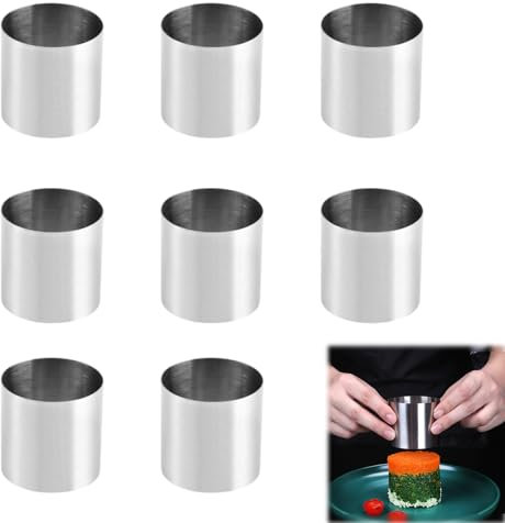 Lsydgn 8 Piezas Tartas De Acero Inoxidable Anillos 5cm, Anillo para Cocinar Pastel, Molde De Anillo De Pastel, Molde Tarta Desmontable para Postres Mousse De Chocolate Bizcocho Galletas Tiramisú