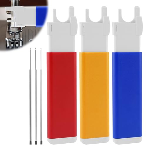 Sewing Machine Needle Threader, Automatic Quick Stitch Insertion Tool for Industrial Single Lockstitch(Blue/Red/Yellow)