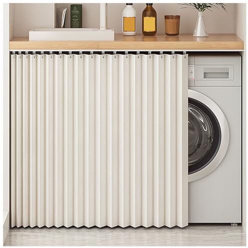 APMOE Schrankvorhang, Staubdichter Vorhang für Regale Schrank Vorhang Zum Schieben Schrank Schatten Vorhan Wasserdicht Schrankvorhänge Küche für Regale(Beige,Curtain H 80cm/60cm Track)