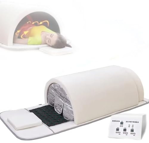 Far Infrared Sauna Dome, 360 Degree Complete Coverage Single Infrared Person Sauna with Therapeutic Stones Heated Mat, Zero Emf Saunas, Infrared Saunas for Home Spa, Body Care,White