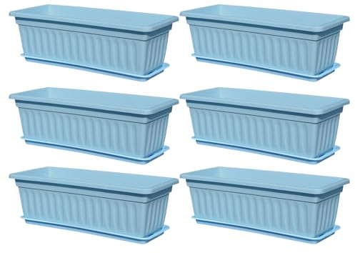 Fönsterlåda, planterare, fönsterblomlådor utomhus, fönsterlådor utomhus – 6 x väderbeständiga behållare, inbyggda dräneringshål, tillbehör för odling av