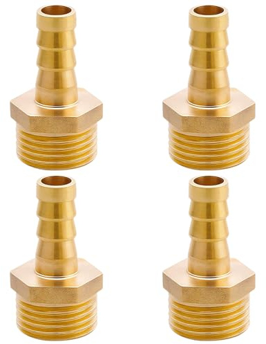 Raccord pour tuyau en laiton G1/2 (Ø20,3 mm) Ag x 10 mm, 4 raccords portagomme de 10 mm avec barbes x DN15 adaptateur, raccord fileté en laiton pour tuyaux