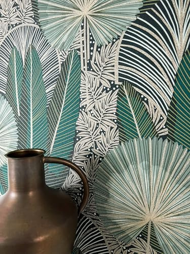 NEWROOM Tapet Grön Vliestapet Djungel Palmer - Tropisk Blommig Blad Mönstrad Tapet för Vardagsrum Sovrum