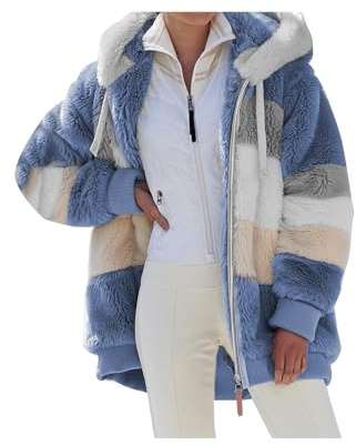 Manteaux Polaire Zippée pour Femme Mode en Peluche à Capuche Épaissir Blouson Chaud Hiver Décontractée Doux Ample Veste