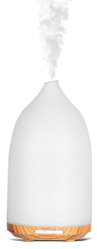 Romon Diffuseur Huiles Essentielles, Diffuseur Humidificateur d'air avec 7 Lumières LED Couleurs, Minuterie 2H et Arrêt Automatique sans BPA pour Chambre, Bureau, Yoga, Méditation Blanc