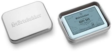 Störtebekker Premium - Juego de gel de ducha sólido (Sea Breeze) y latas de jabón, barra corporal con manteca de karité, jabón de ducha sólido + lata de aluminio para el cuidado de la ducha, hecho a