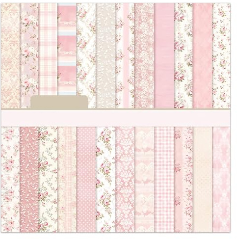Papel Scrapbooking, 24 Hojas Papel Vintage Flores Scrapbooking Papeles,, 15 x 15 cm (6 x 6 Pulgadas), Papeles decorativos para Decoupage, DIY Álbum, Diario, Cuaderno y Regalos (A)