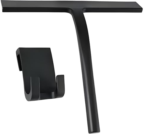 Tergivetro per Doccia,23cm Pulisci Vetro Doccia Silicone,Tira Vetri Senza Foratura,Lavavetri Doccia con Gancio per Finestre,Bagno e Specchi,Nero