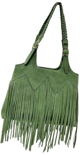 Zymjzbetic Fransväska, retro tofs, crossbody-väska för kvinnor, enfärgad, med dragkedja, stor avslappnad mångsidig messengerväska för kvinnor