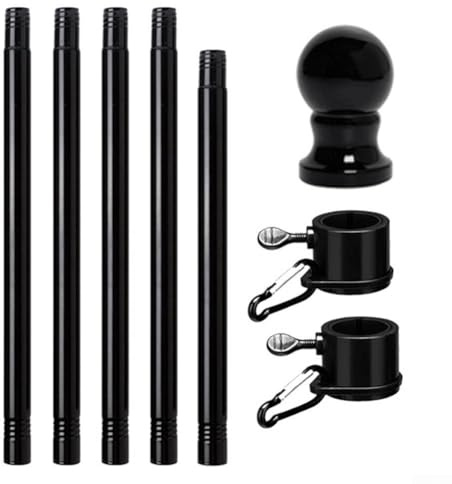 Linnkyfloa Kit di asta rotante da parete 184 cm, asta regolabile per bandiera da giardino con rotazione a 360 gradi, set di esposizione per bandiere da esterno nero, per casa, cortile, montaggio