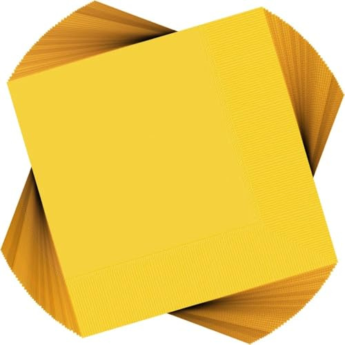 Premium Yellow Sunshine Beverage 2-Ply Paper Napkins - 5 x 5 (100 Pc) - Eco-Friendly Napkins for Parties & Holidays