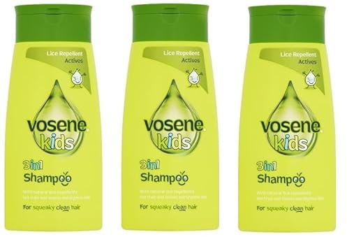 THREE PACKS of Vosene Kids 3 in 1 Conditioning Shampoo Head Lice Repellent, Clear, 750 milliliters